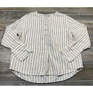 Everlane Women's 8 Linen Coastal Striped Long Sleeve Top Beige/Ivory Minimalist